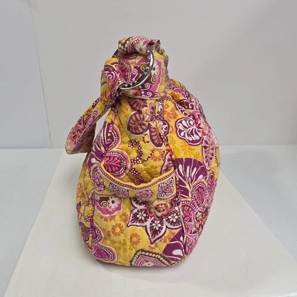 Vera Bradley Shoulder Bag Womens Yellow Pink Floral Quilted Cotton Purse Handbag - Picture 3 of 9